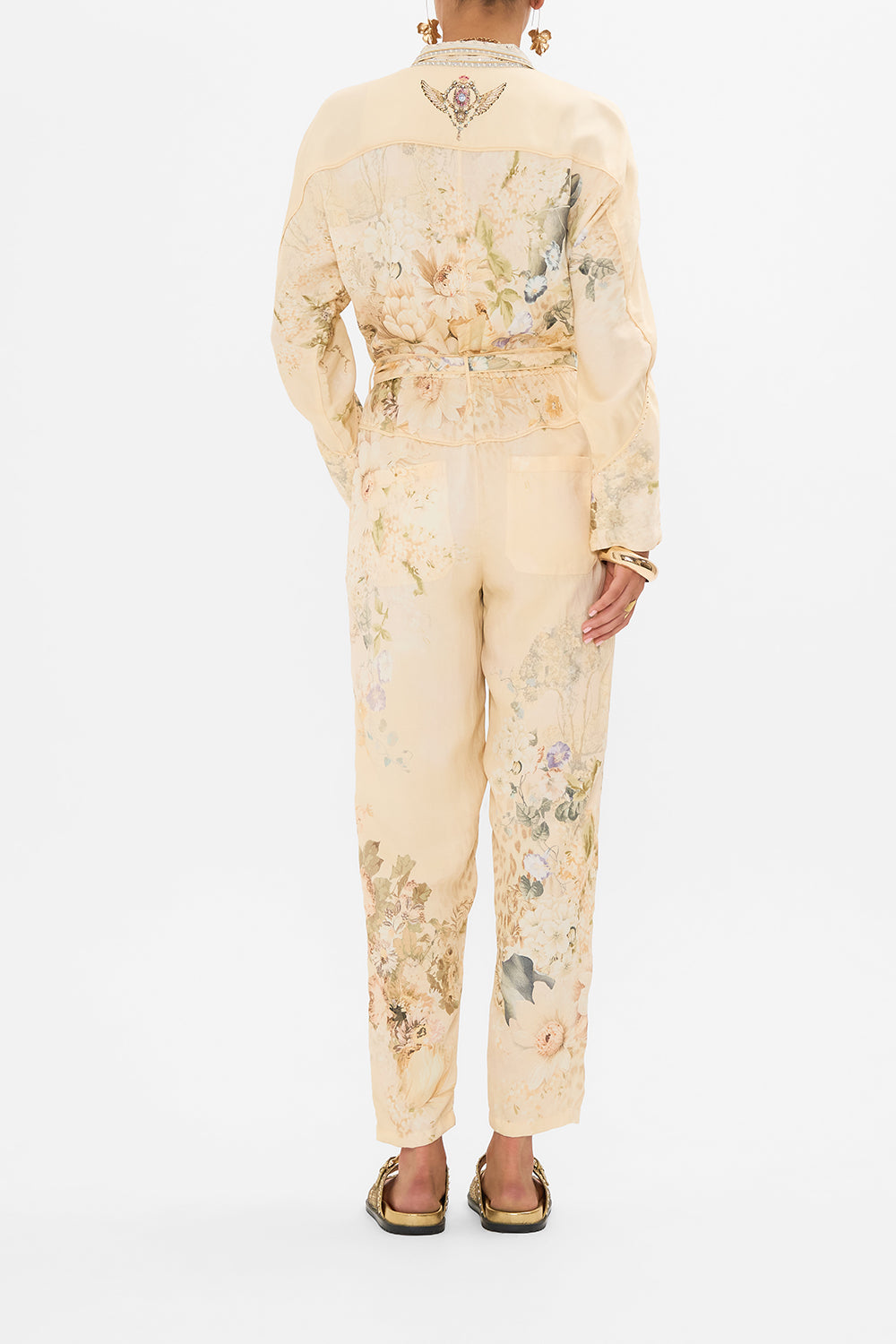 CAMILLA floral zip front panel jumpsuit in Adorned in Antiquity print.