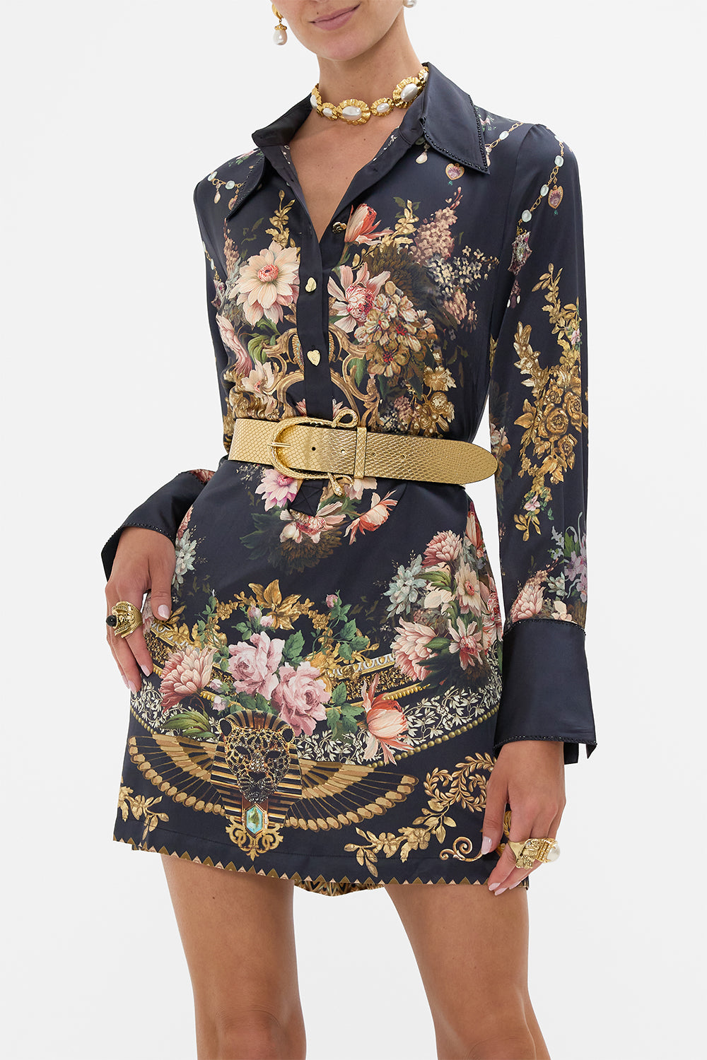 CAMILLA Snake Buckle Belt in Gold print.