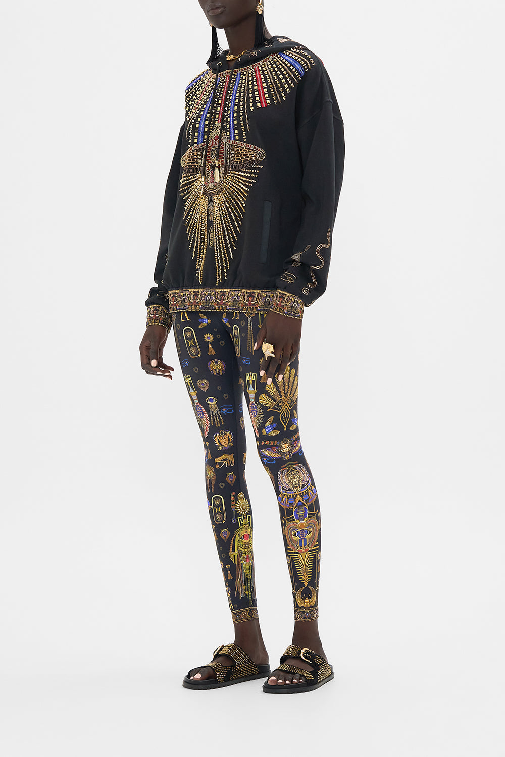 CAMILLA Embroidered Hoodie With Side Pockets in Cartouche Kingdom print.
