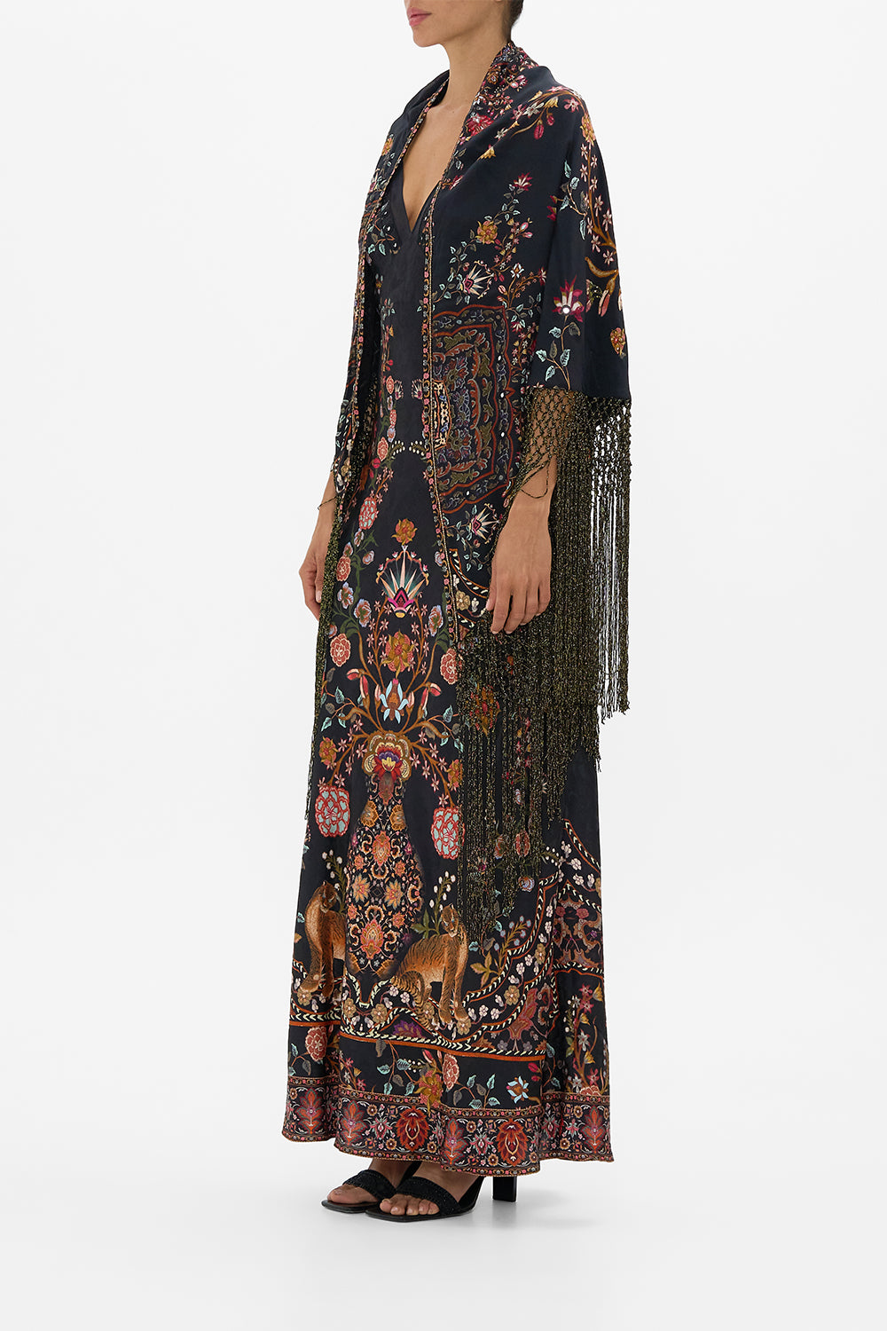 CAMILLA Macrame Shawl in Loom to Tomb print