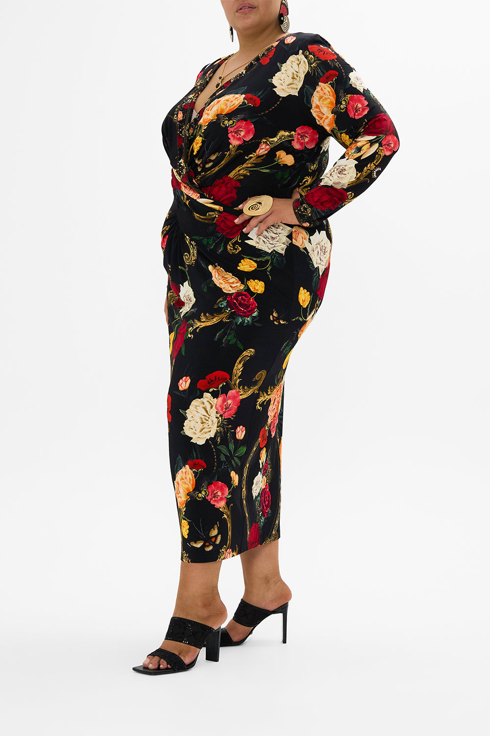 h4 side b4 V-NECK MIDI CROSS FRONT DRESS MAGIC IN THE MANUSCRIPTS hello fitted long kids-waistcoats