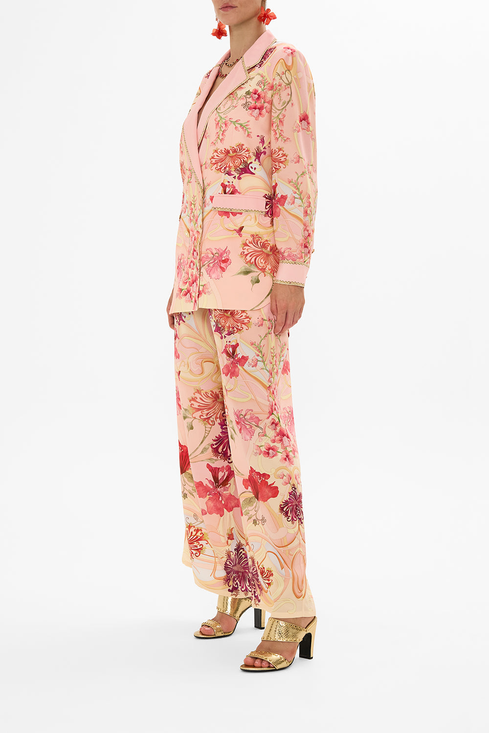 CAMILLA Floral Double Breasted Soft Jacket in Blossoms and Brushstrokes