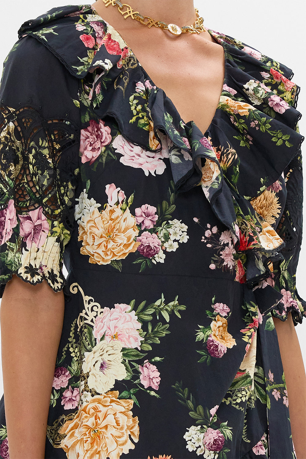 MINI WRAP DRESS WITH PUFF SLEEVE ADORNED IN ALEXANDRIA