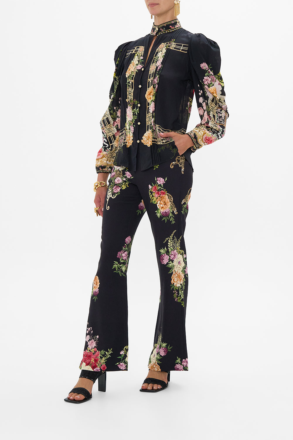 PINTUCK BLOUSE WITH DRAPED SLEEVE ADORNED IN ALEXANDRIA