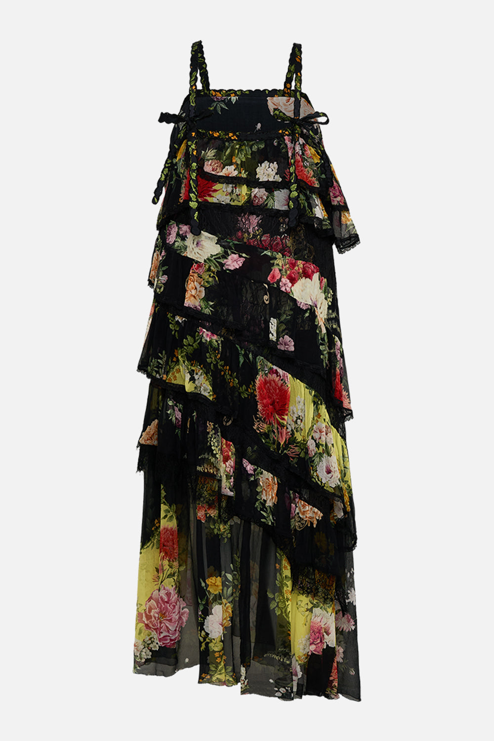 CAMILLA Asymmetric spliced lace dress in Adorned in Alexandria print.