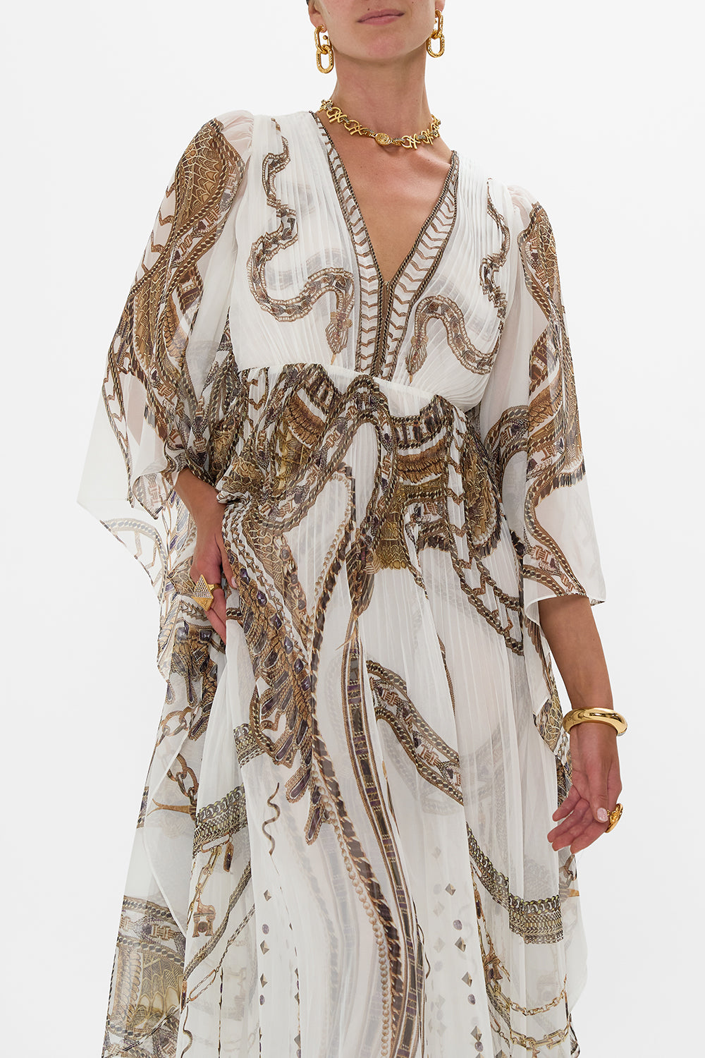 PLISSE PLUNGE NECK DRESS GODDESS ENERGY