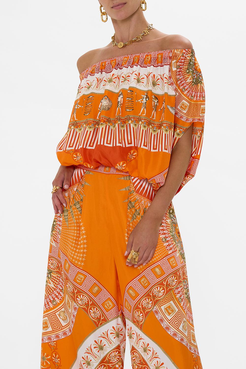 CAMILLA Off Shoulder Elastic Top in The Obelisk Gate Print