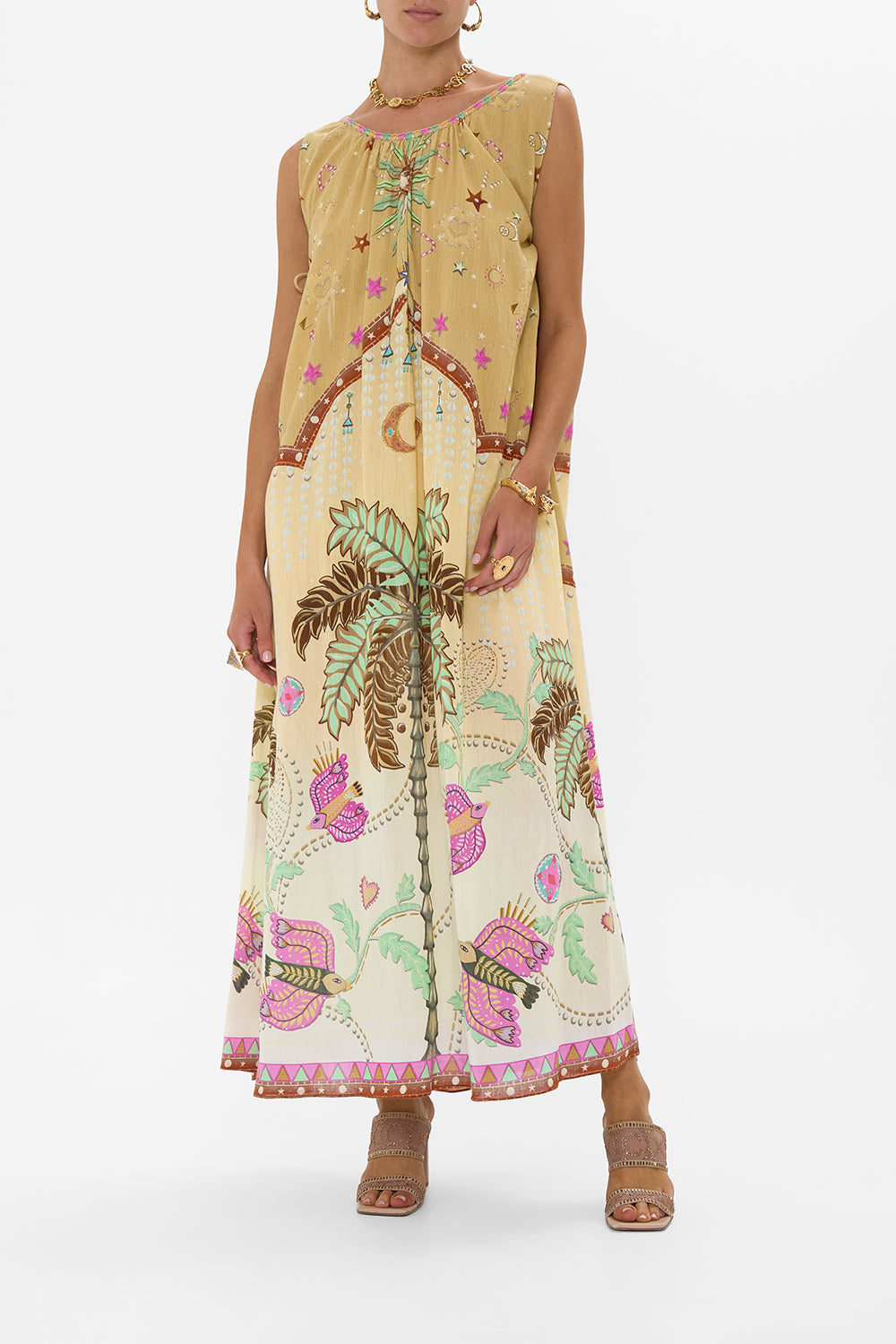 CAMILLA Panelled Tank Dress With Curved Hem in Aswan Abstract print