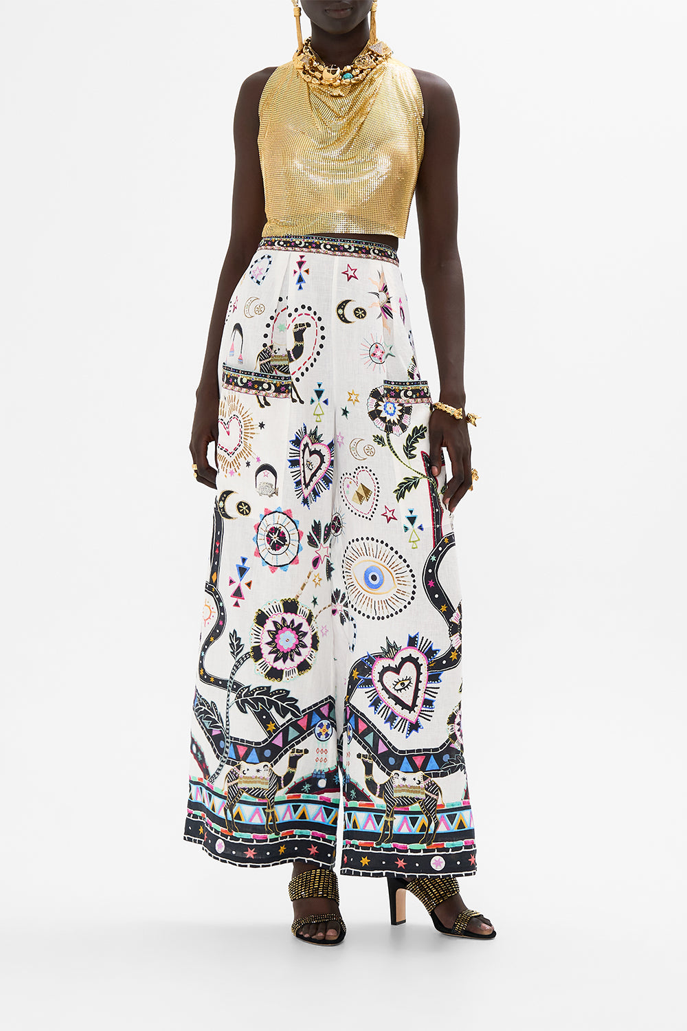 CAMILLA Wide Leg Trouser With Front Pockets in Nubian Wonderland print