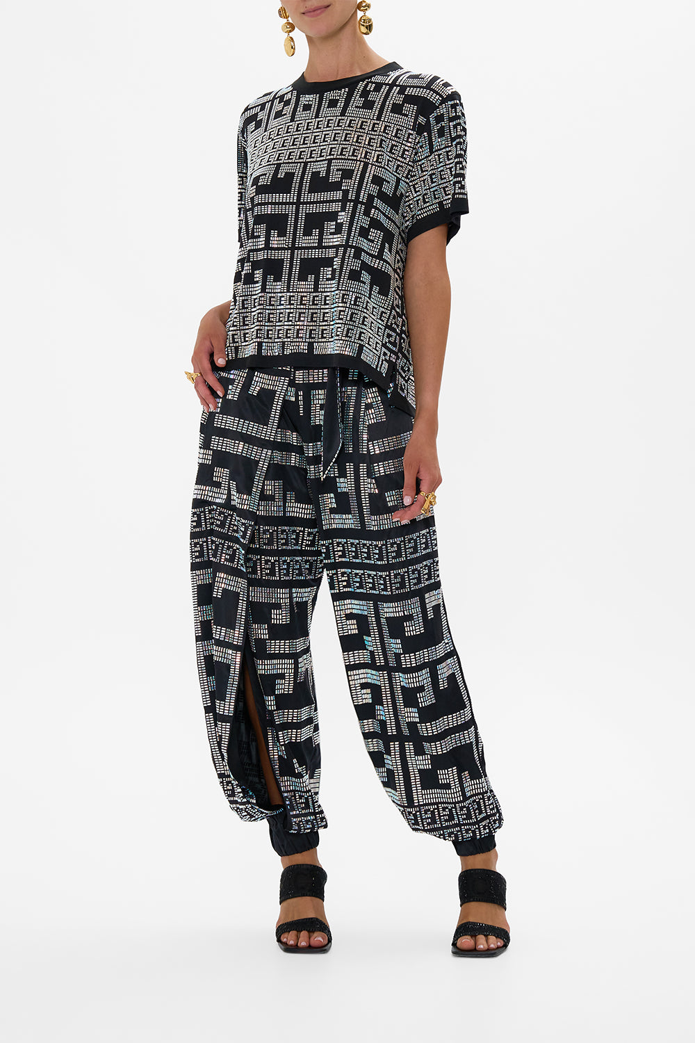 CAMILLA Asymmetrical Belted Pant in Read My Glyphs print