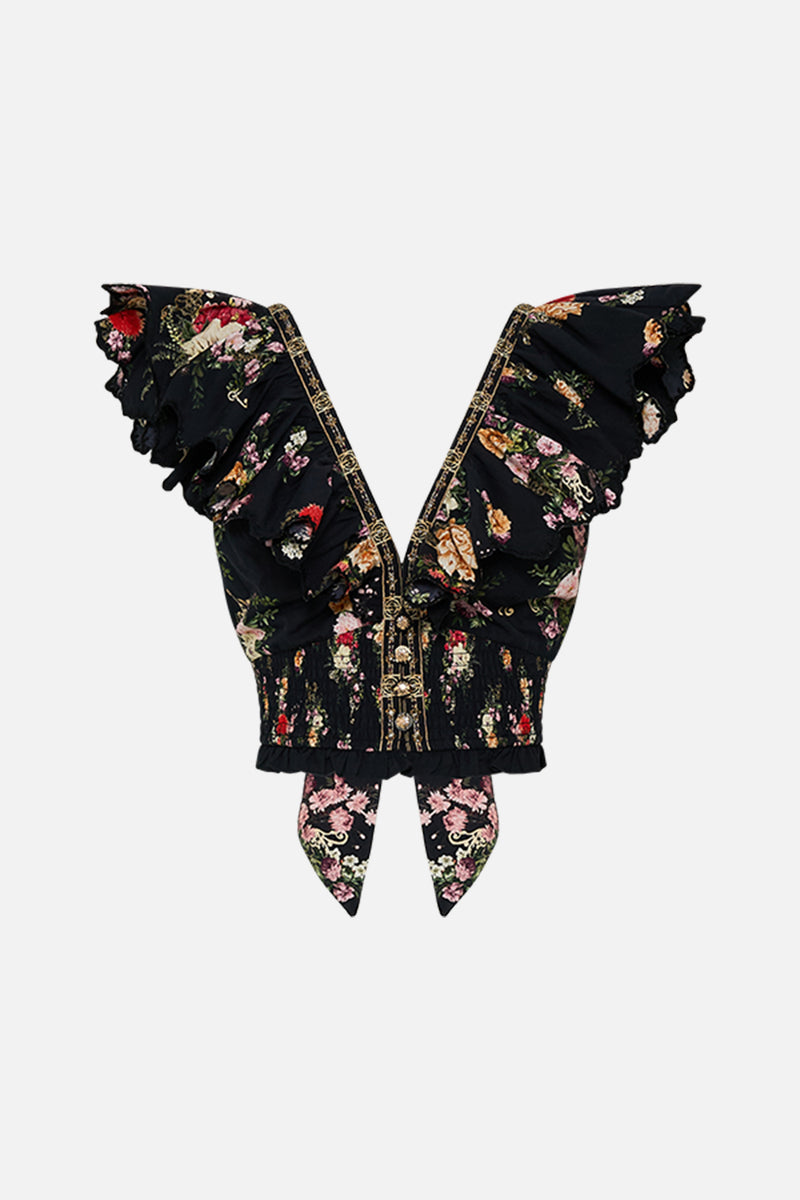DEEP V FRILL SHORT SLEEVE TOP A CERAMIC GARDEN