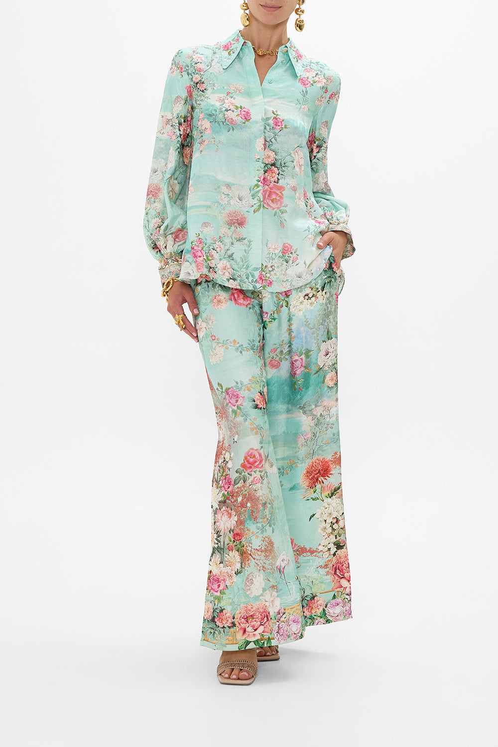 CAMILLA Curved Collar Blouse in The Jewellery Museum print