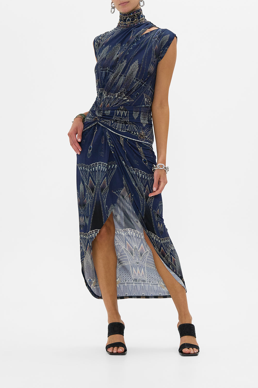 CAMILLA Gathered Column Jersey Dress in The Egypt Effect print