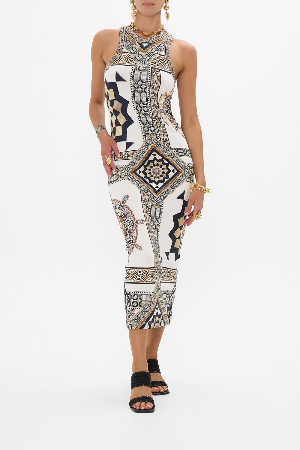CAMILLA Jersey Tank Dress in Tile Style print
