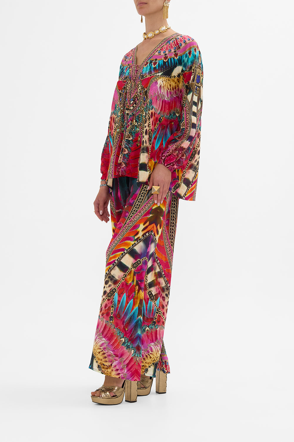 CAMILLA Lace Up Blouse in Sahara Supernatural print.