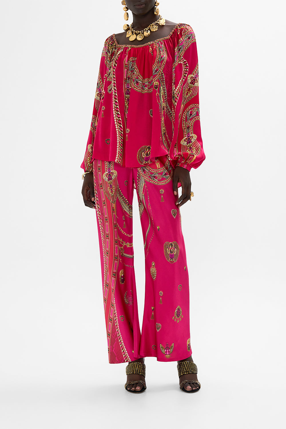 CAMILLA Flared Blouson Sleeve Blouse in Kissed By A Cobra print