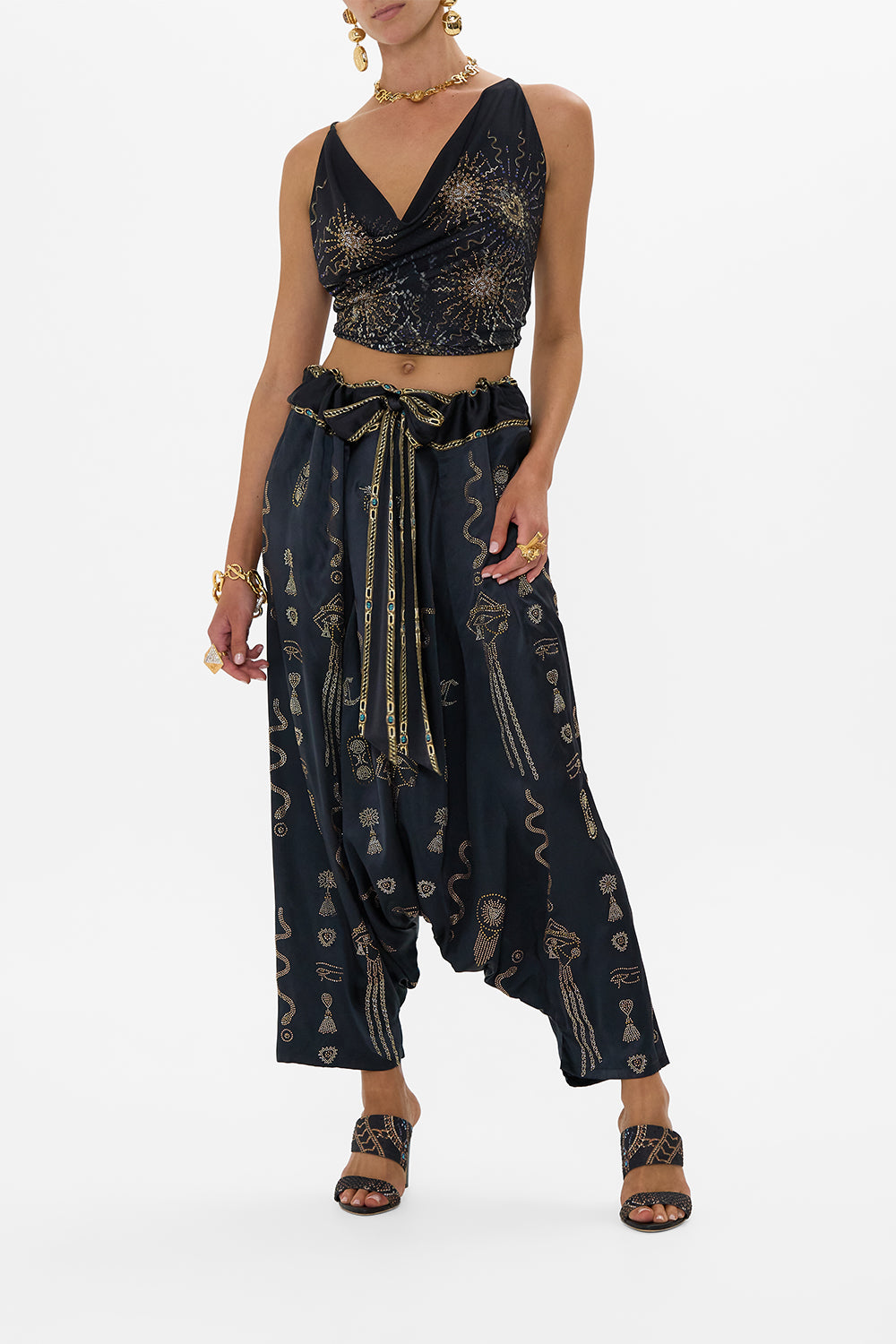 CAMILLA Cowl Neck Jersey Top in Call Me Cleopatra print