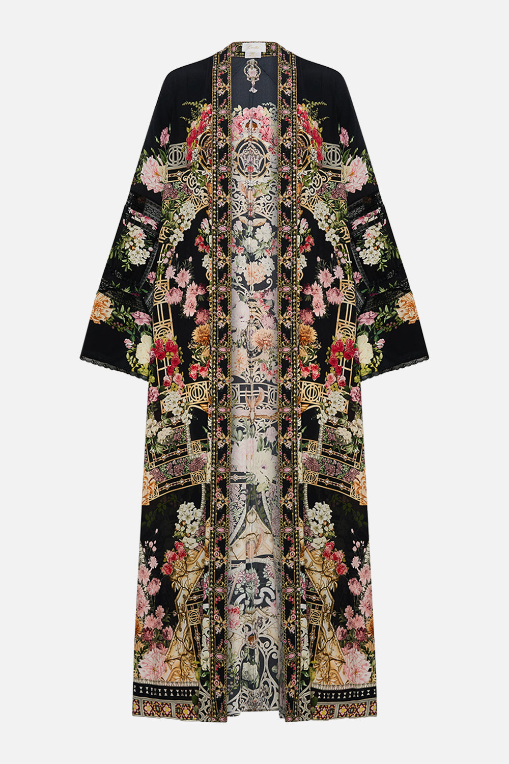 CAMILLA Flare sleeve long robe in Adorned in Alexandria print.
