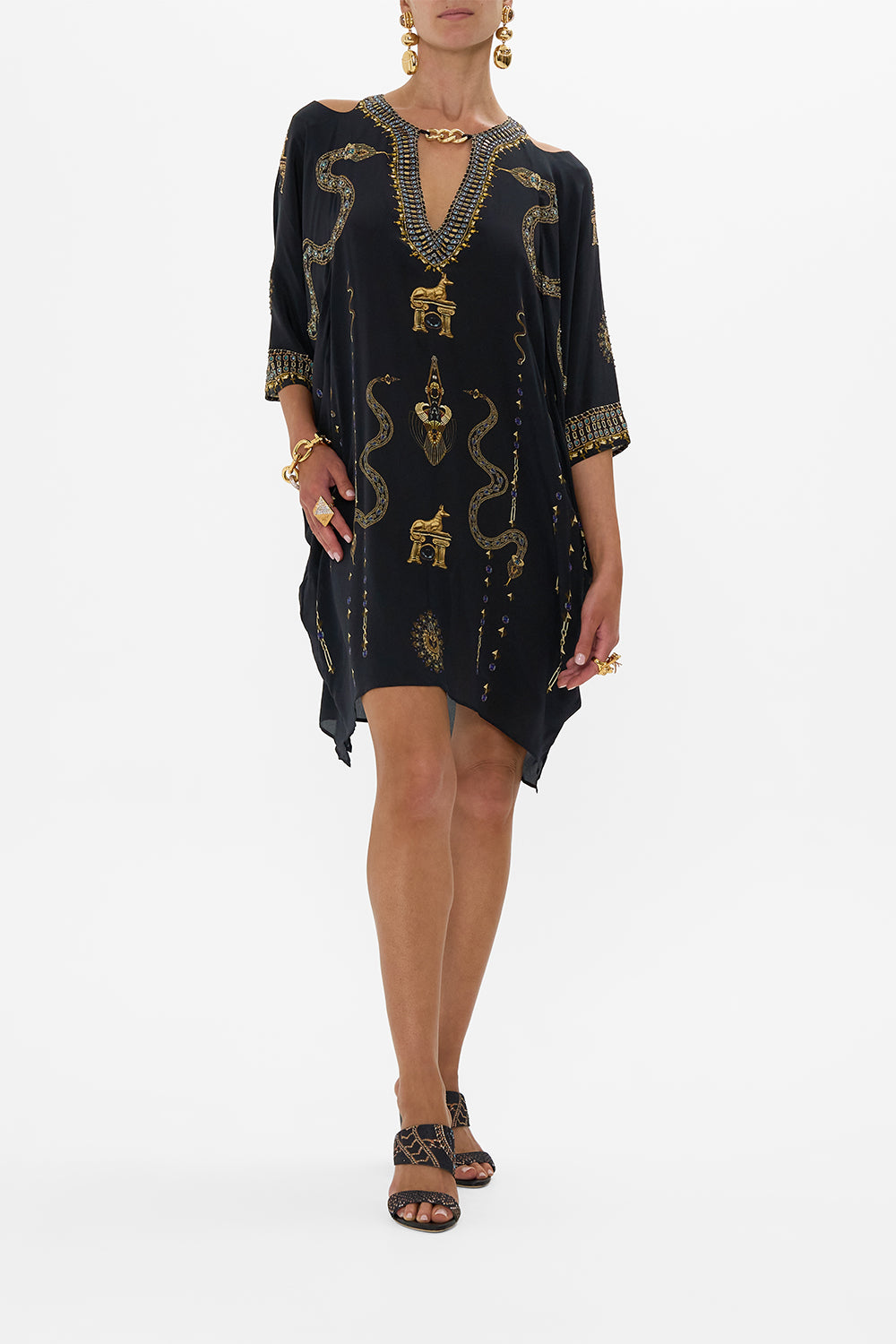 CAMILLA Batwing Cutout Short Kaftan in Call Me Cleopatra print