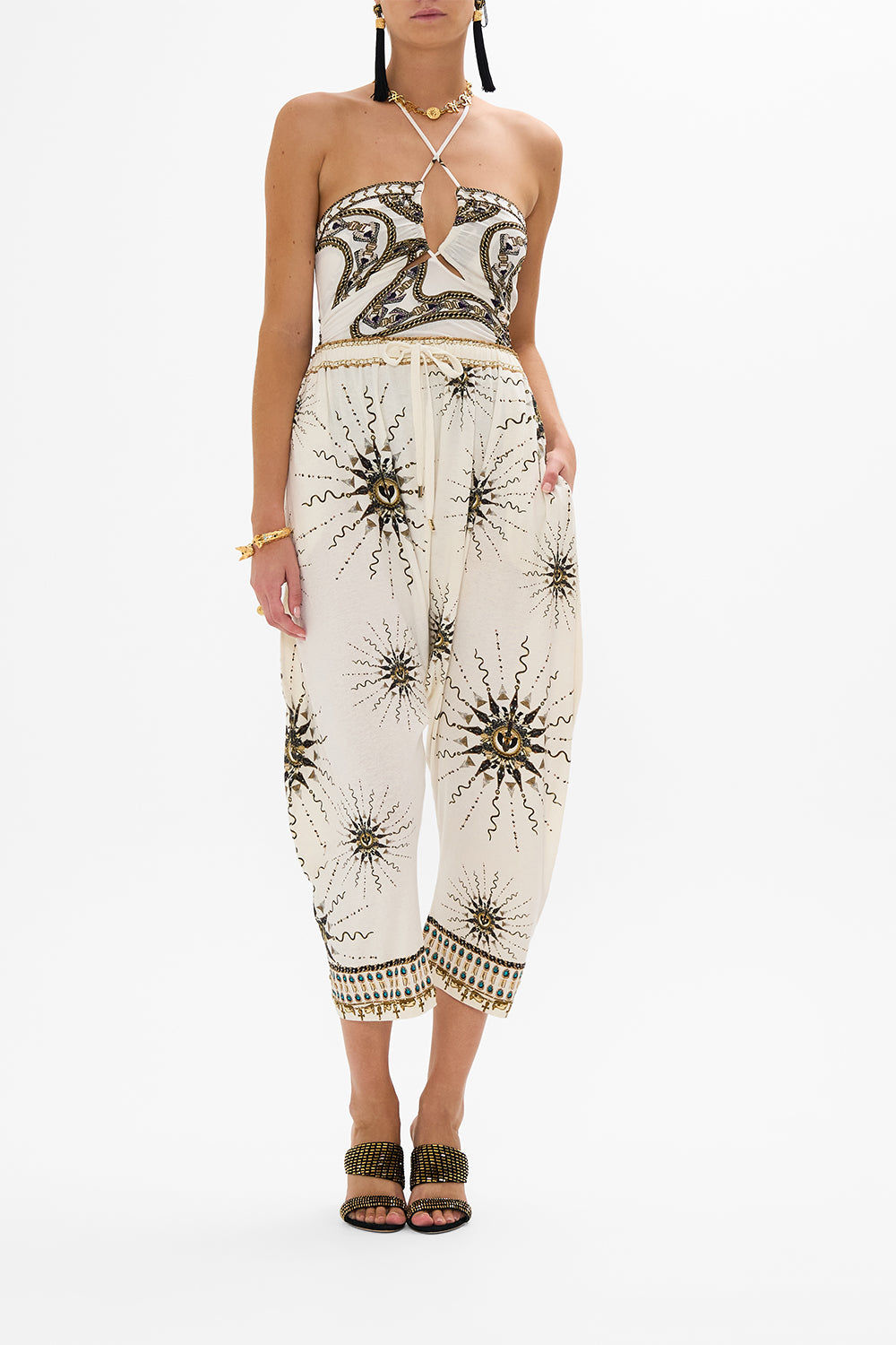 CAMILLA Draped Jersey Pant in Goddess Energy print