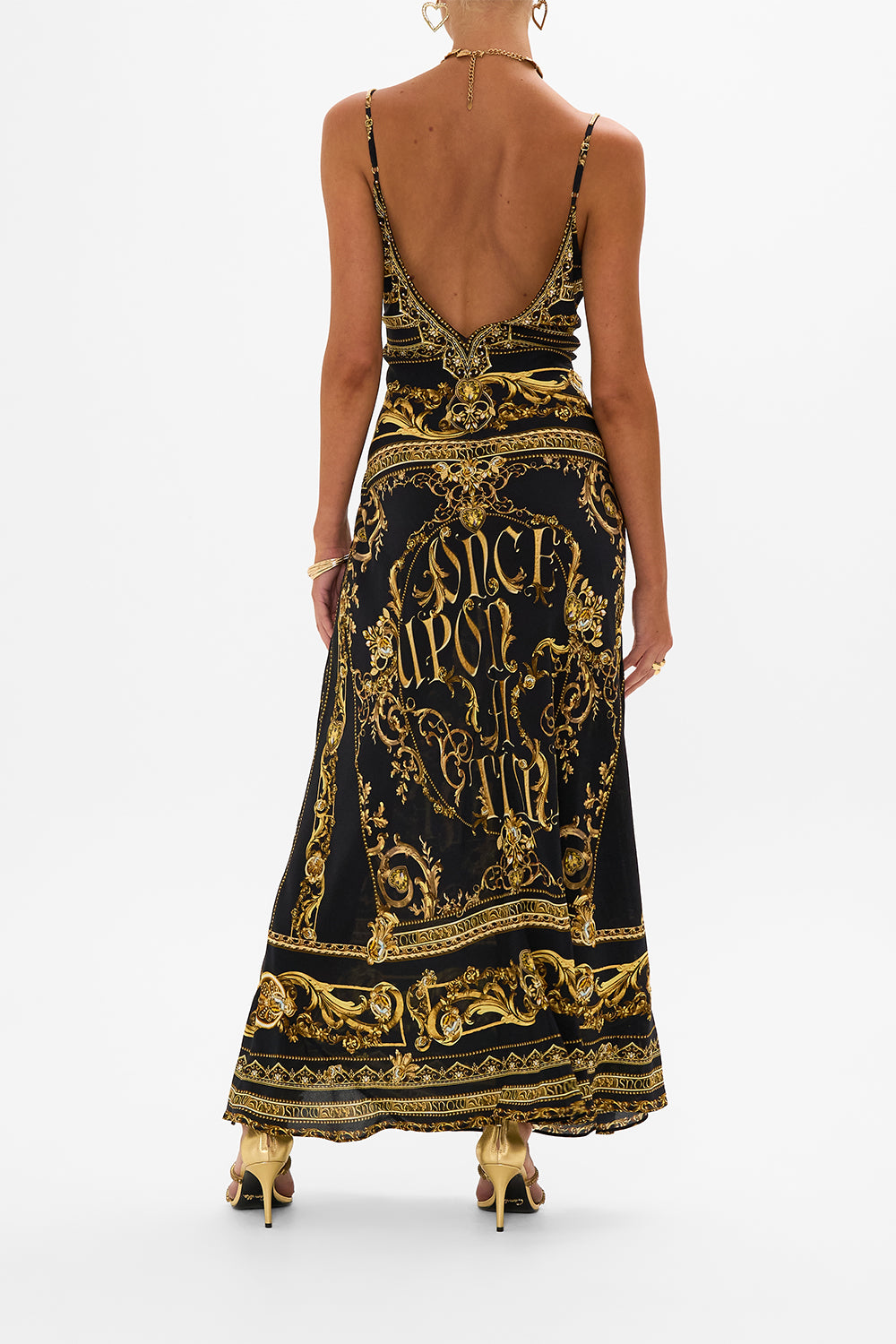Disney CAMILLA silk slip dress in Once Upon A Time print