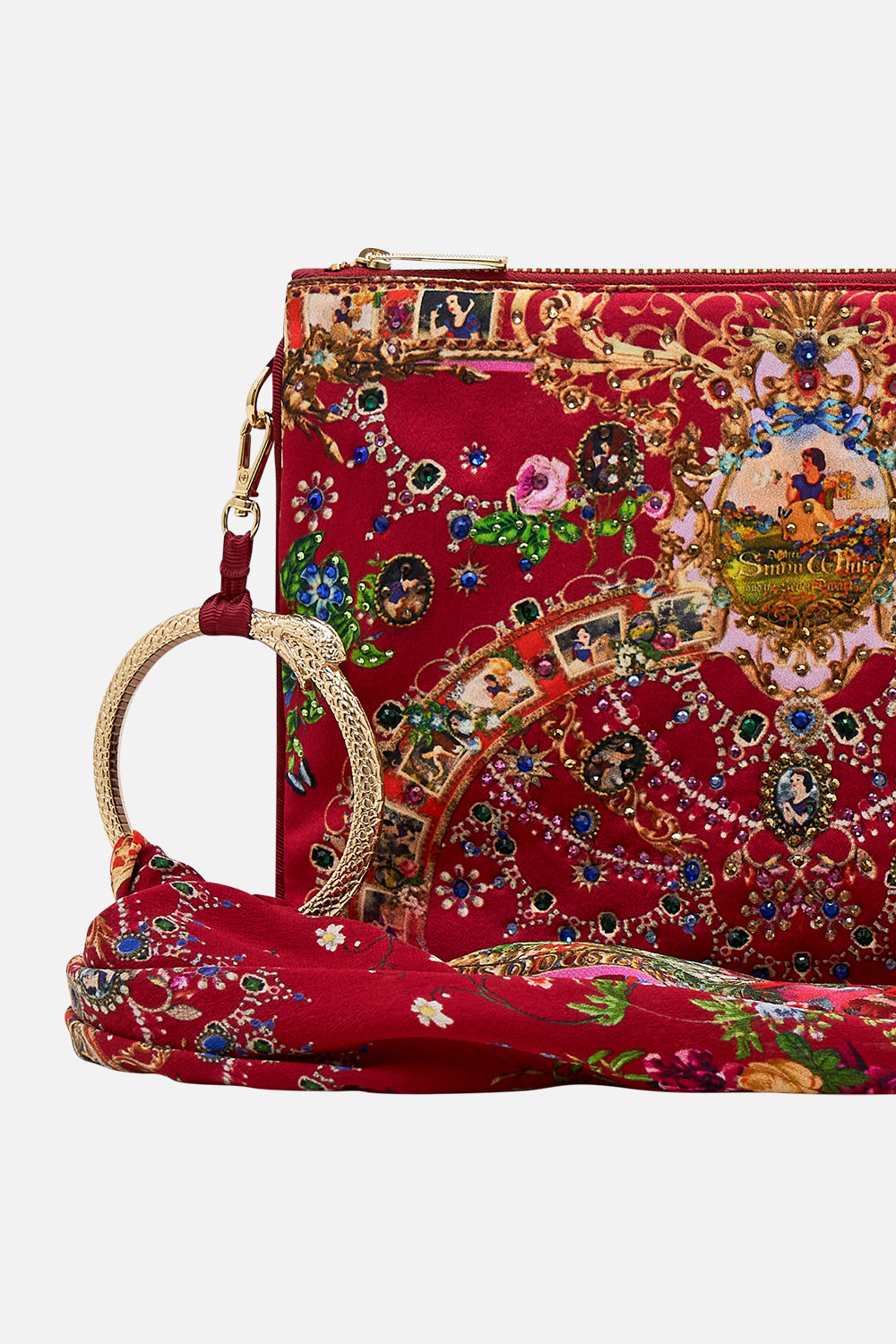 Disney CAMILLA silk clutch in Just One Bite Snow White print