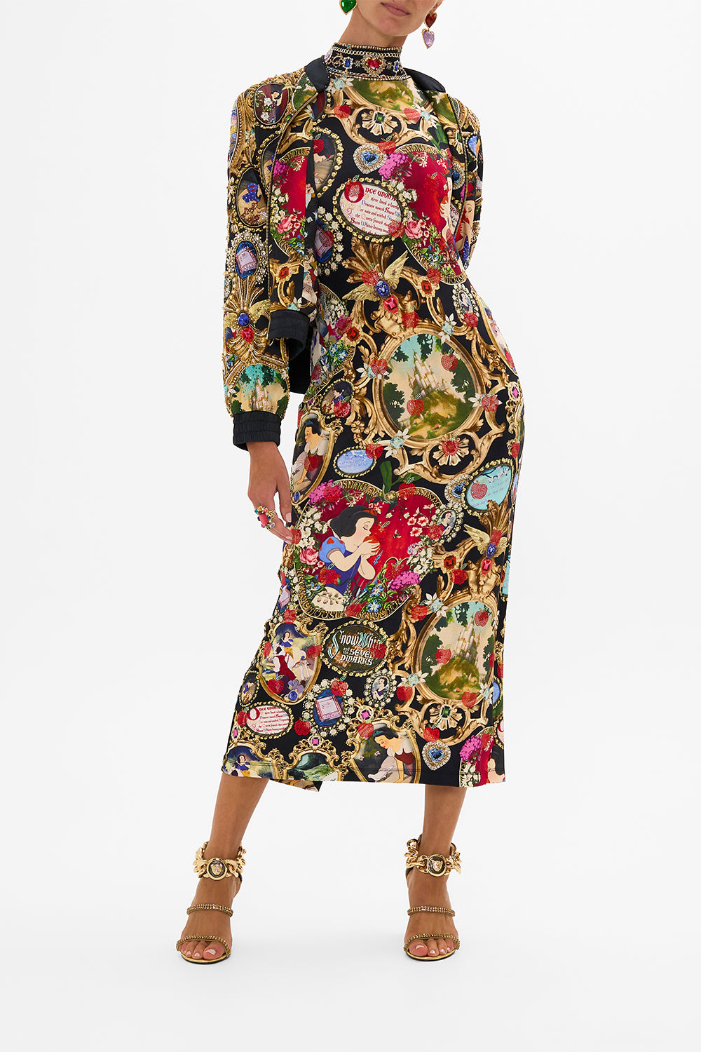 Disney CAMILLA silk bomber jacket in Happily Ever After print