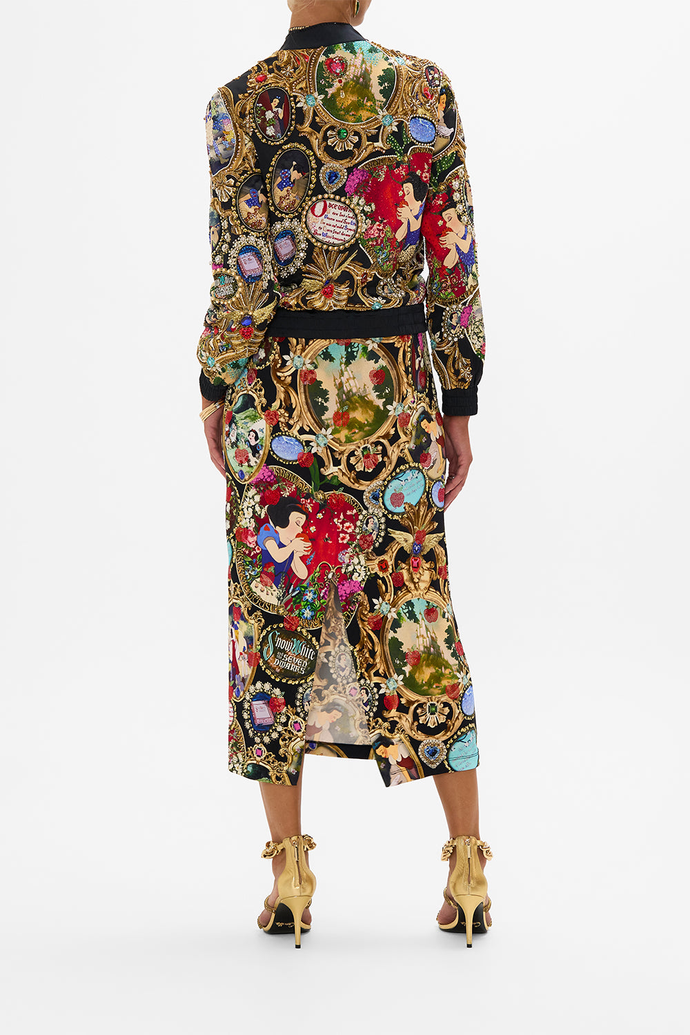 Disney CAMILLA silk bomber jacket in Happily Ever After print