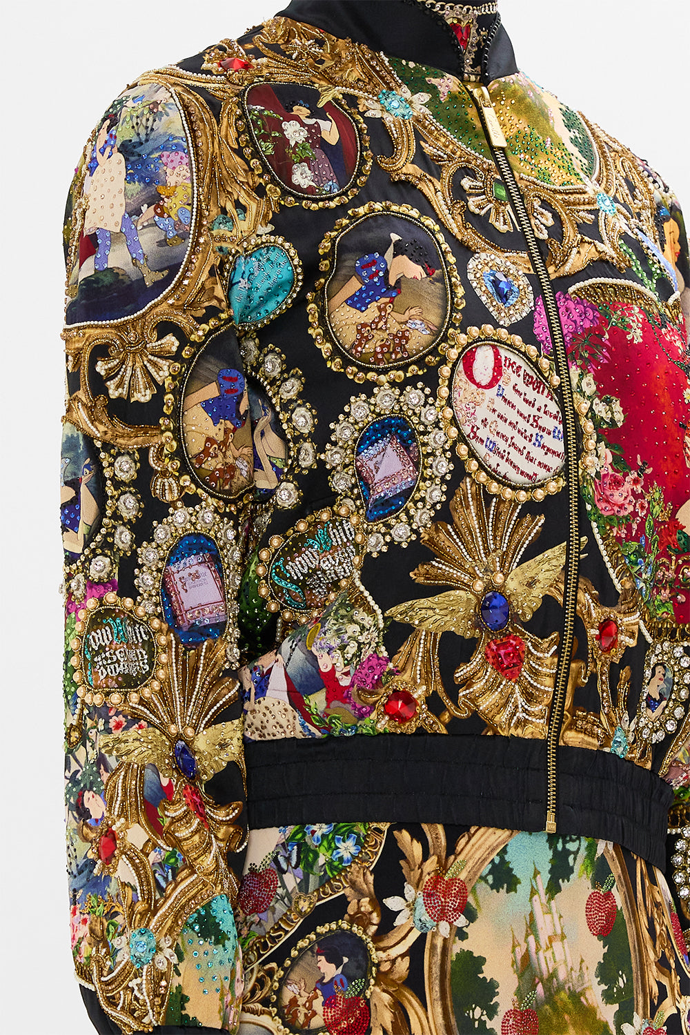 Disney CAMILLA silk bomber jacket in Happily Ever After print