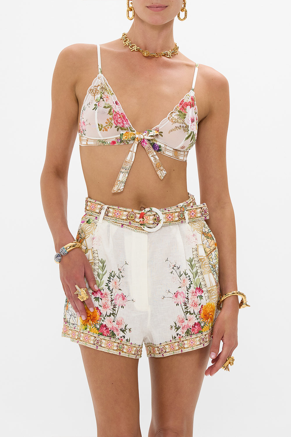 SCALLOPED EDGE BRA WITH BOW EGYPTIAN ROSE