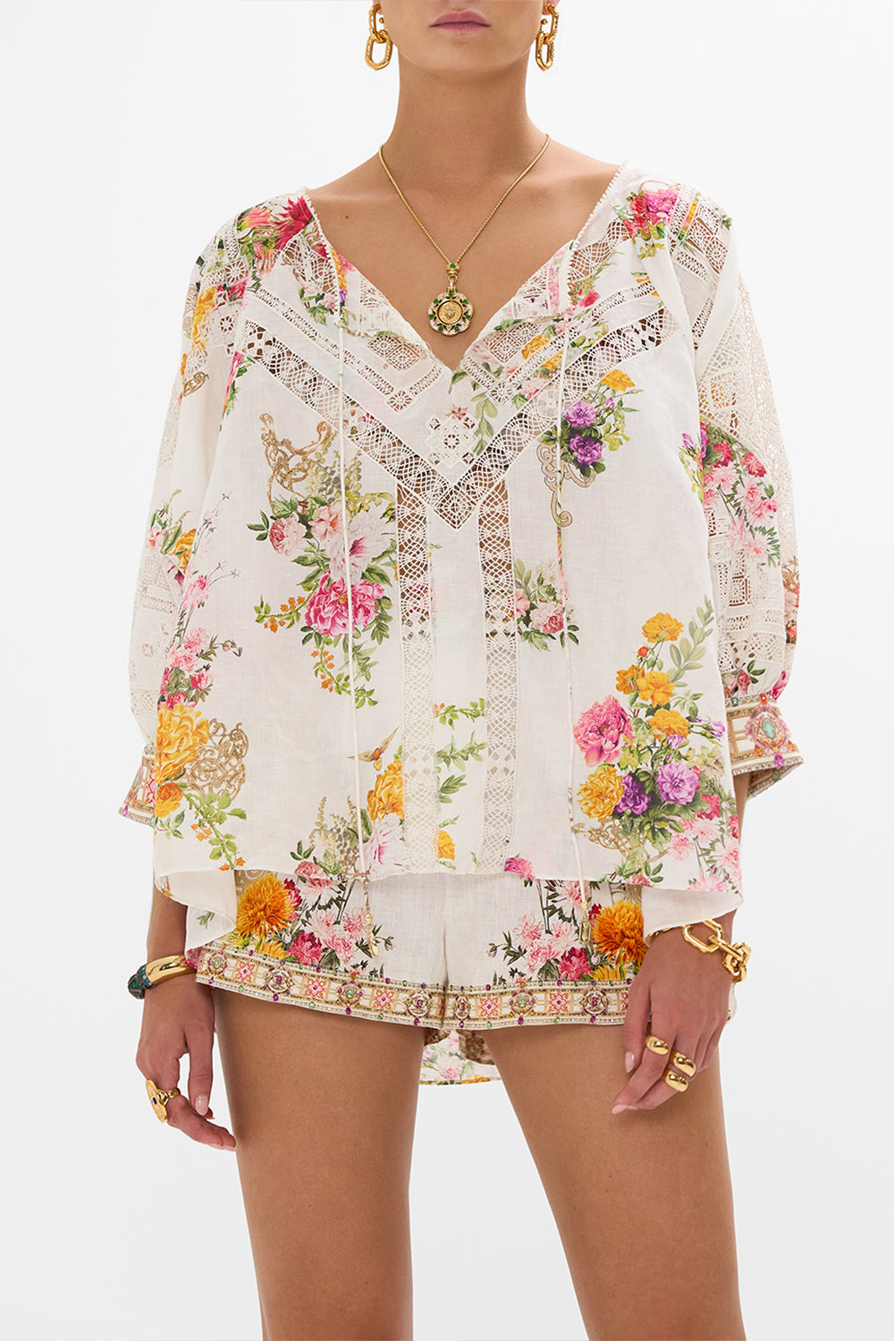 CAMILLA Raglan sleeve blouse with cuff in Egyptian rose print.