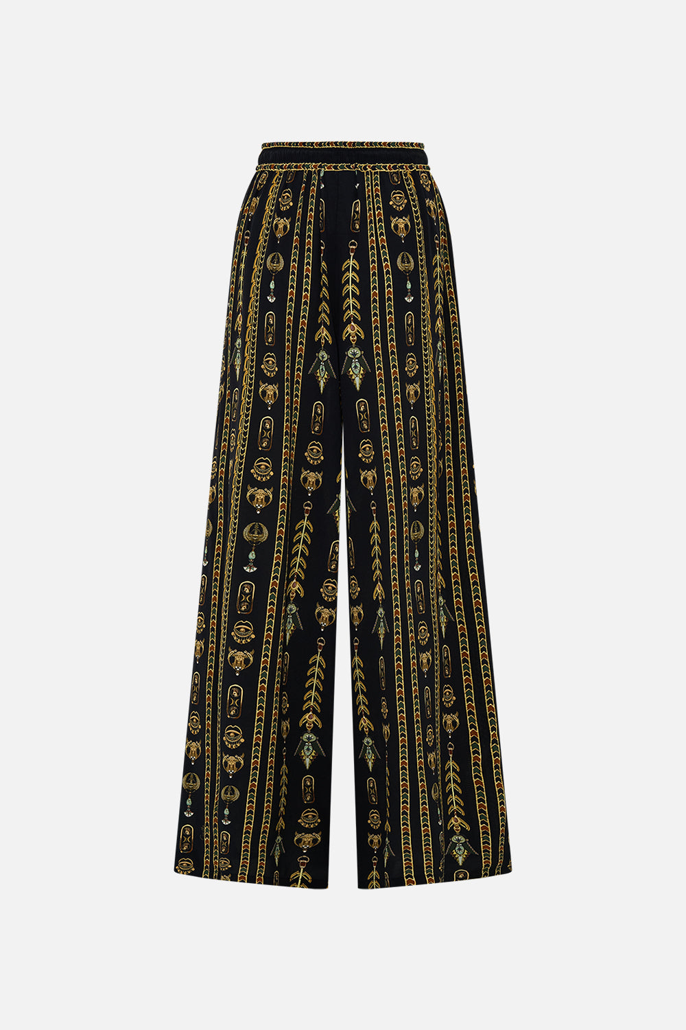 CAMILLA Black/Gold Straight Leg Pant in They Called Her Nefertari print