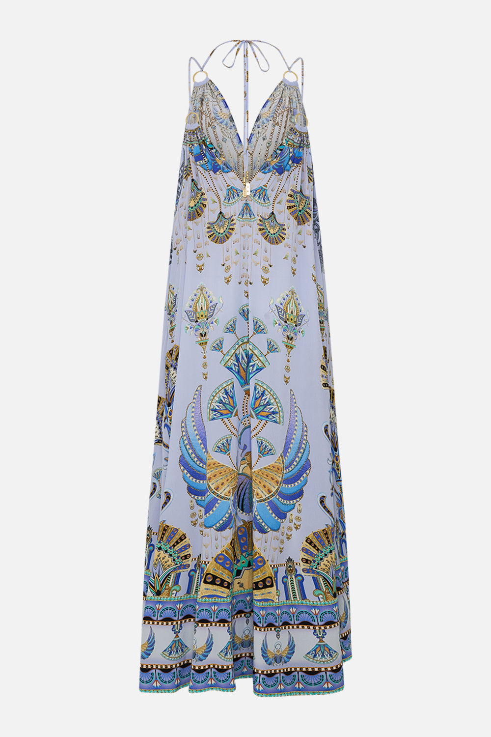 CAMILLA Lilac Ring Detail Strap Dress in Under Scarab Skies print