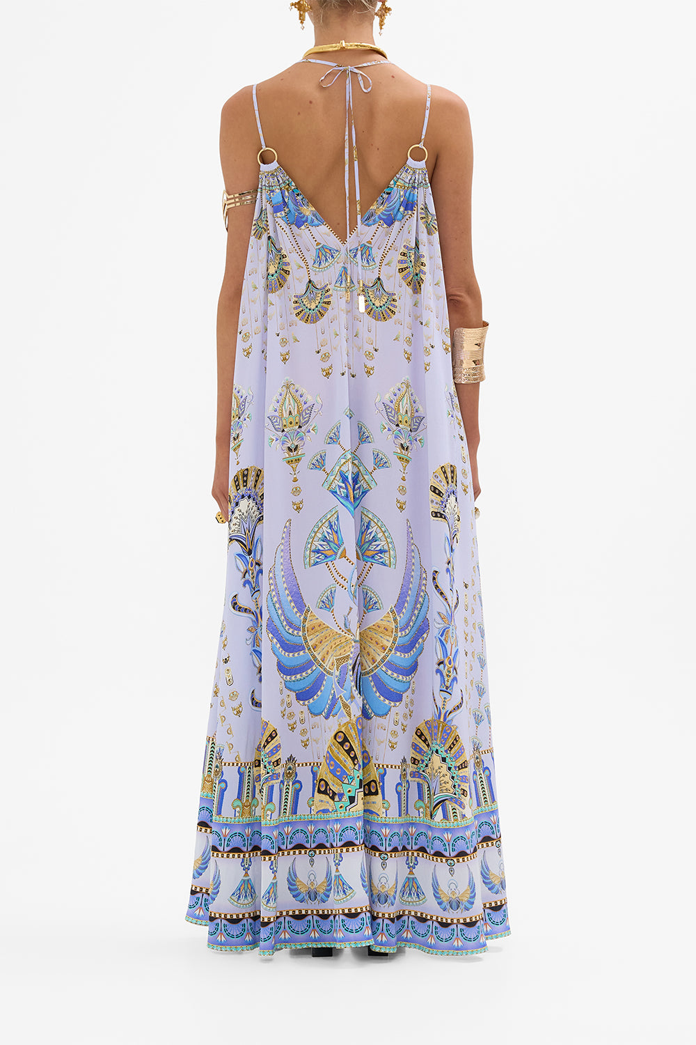 CAMILLA Lilac Ring Detail Strap Dress in Under Scarab Skies print