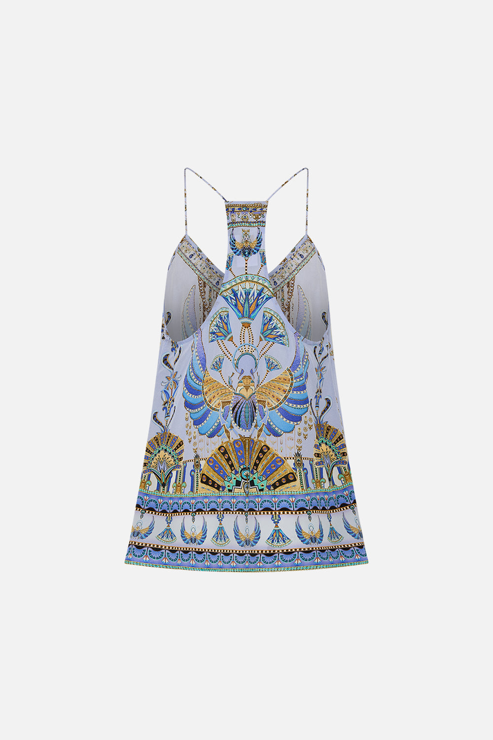 CAMILLA Lilac T-Back Shoestring Top in Under Scarab Skies print