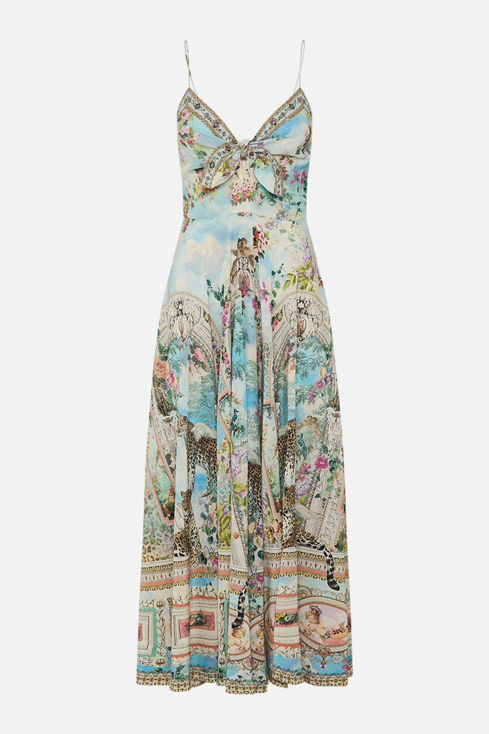 CAMILLA Long Dress With Tie Front in We Always Have Alexandria Print.