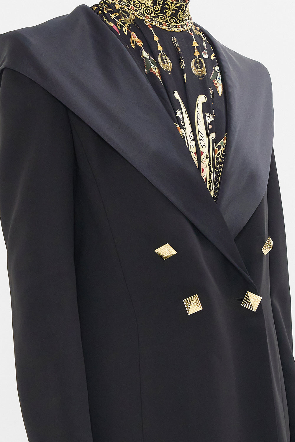 CAMILLA Black/Gold Long Coat with Hood in They Called Her Nefertari print