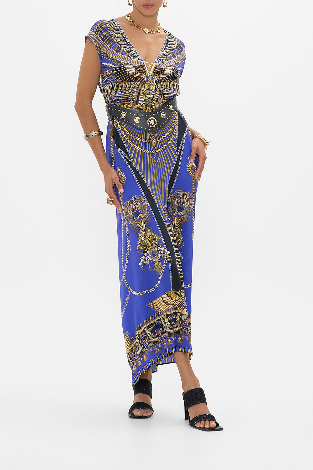 CAMILLA Sleeveless Drape Back Dress in My Fair Pharaoh print.