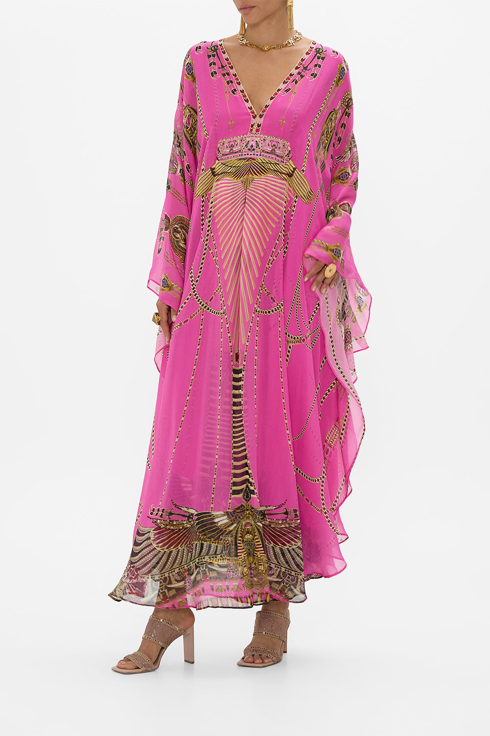 CAMILLA Long Kaftan With Waisted Detail in Song Of The Scarab print.