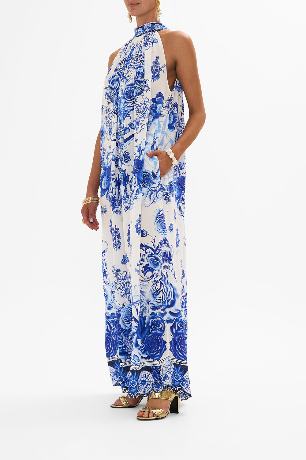 TIE NECK LONG DRESS IMMORTAL INK