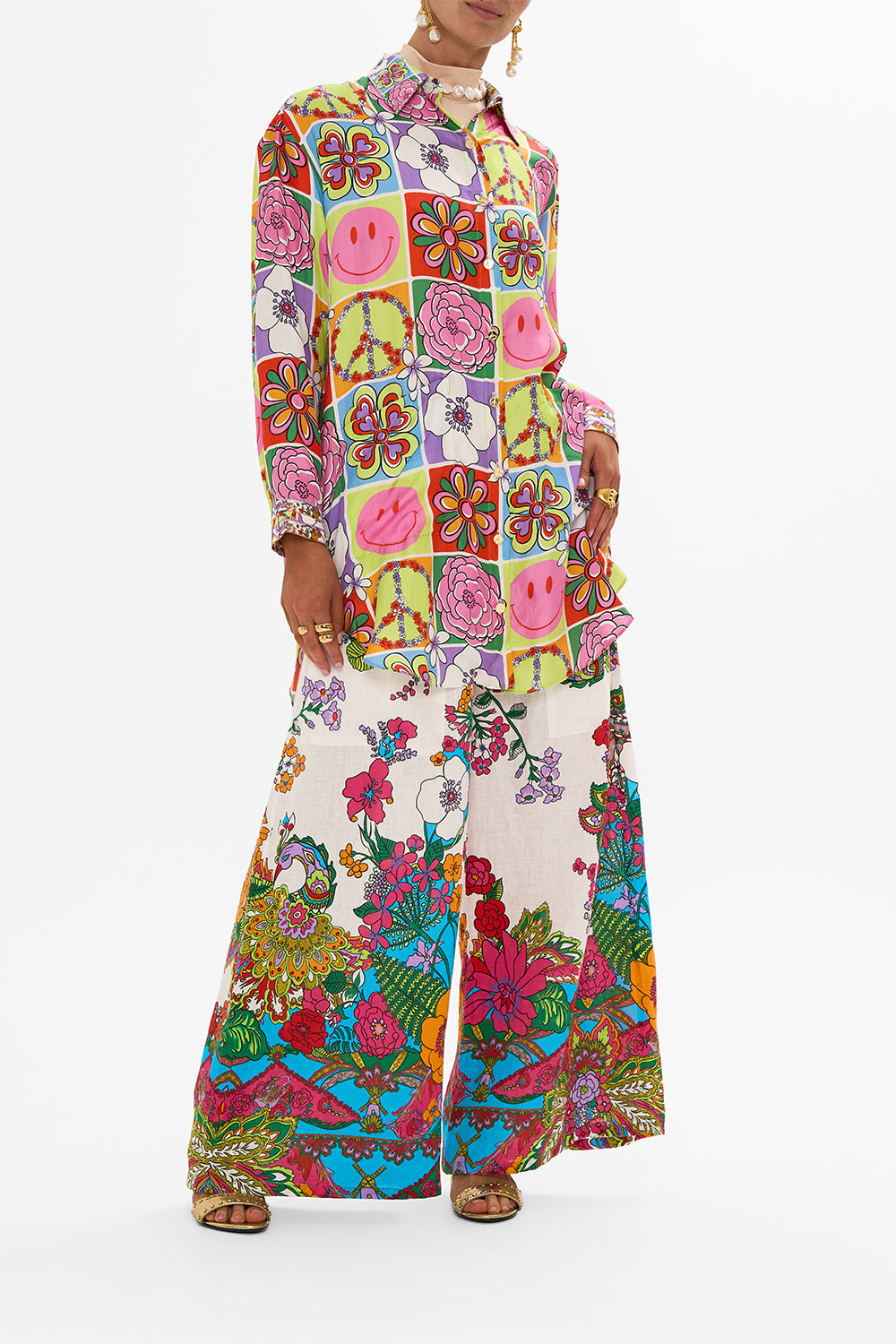 WIDE LEG TROUSER WITH FRONT POCKETS COSMIC PRAIRIE