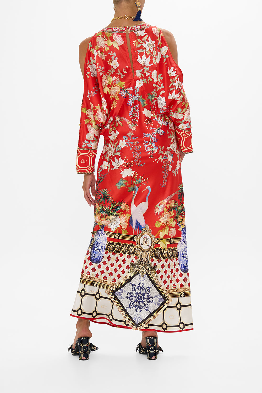 PLUNGE NECK DRAPED SHOULDER DRESS LISBOA LUXE