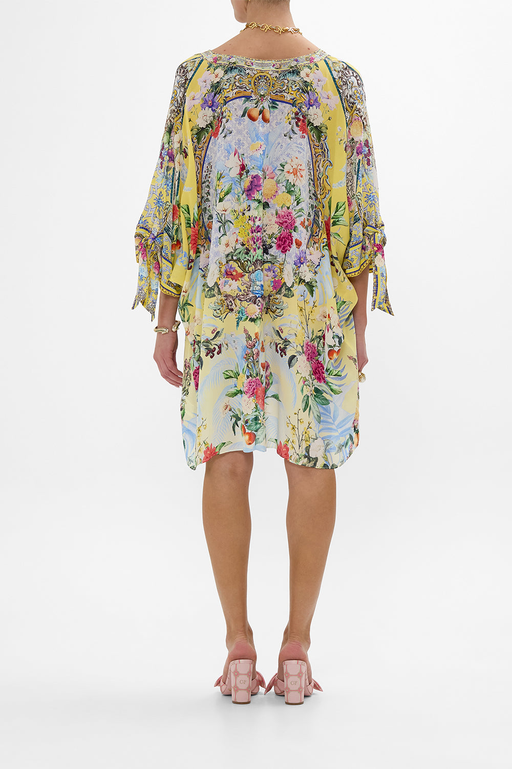 TIE SLEEVE SHORT V NECK KAFTAN FLOR FANTÁSTICA