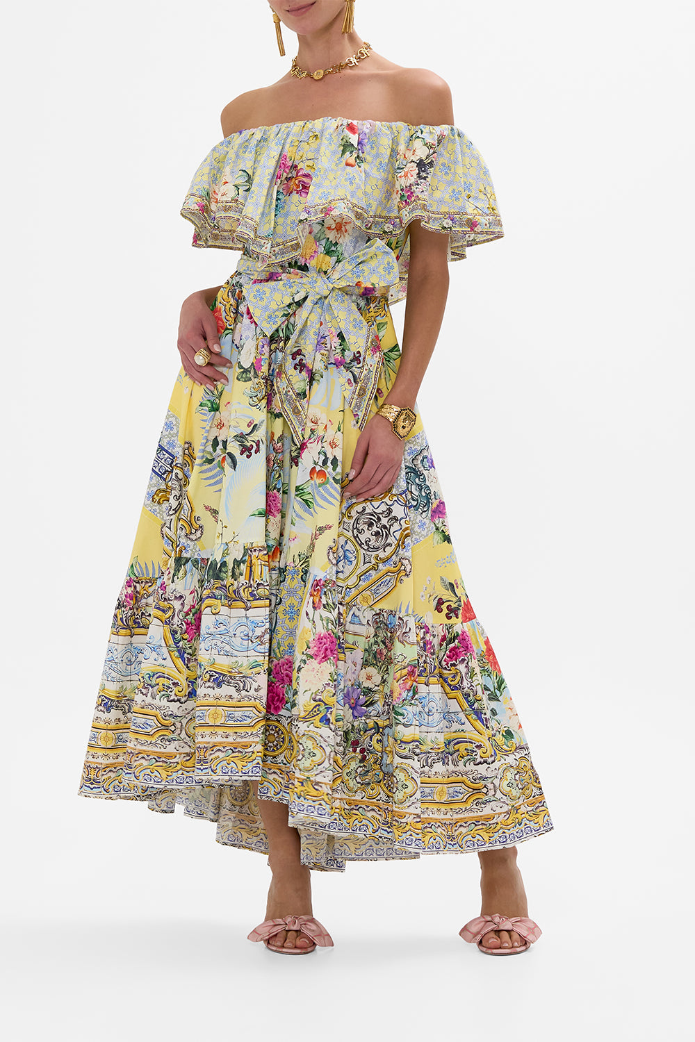 CAMILLA Shoulder Frill Dress in Flor Fantástica print