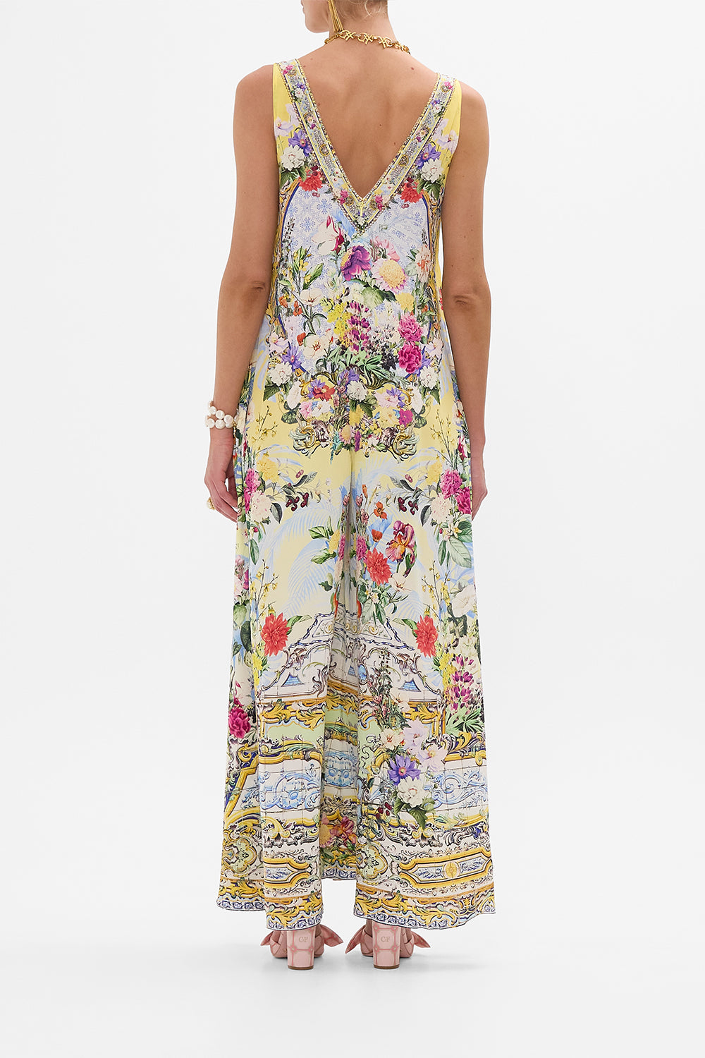 V NECK FLARED JUMPSUIT FLOR FANTÁSTICA