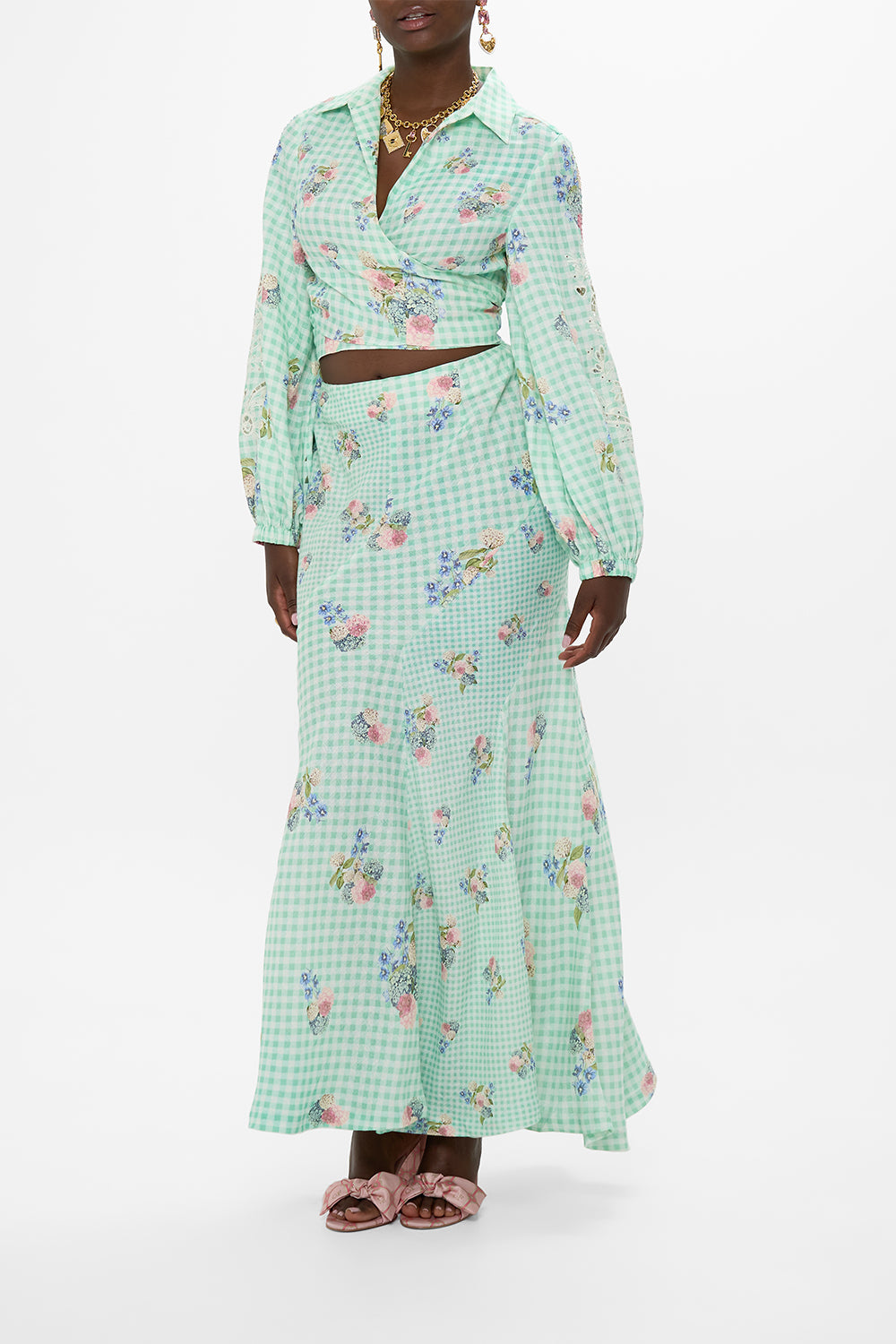 CAMILLA Cropped Wrap Shirt in Pestana Panorama print