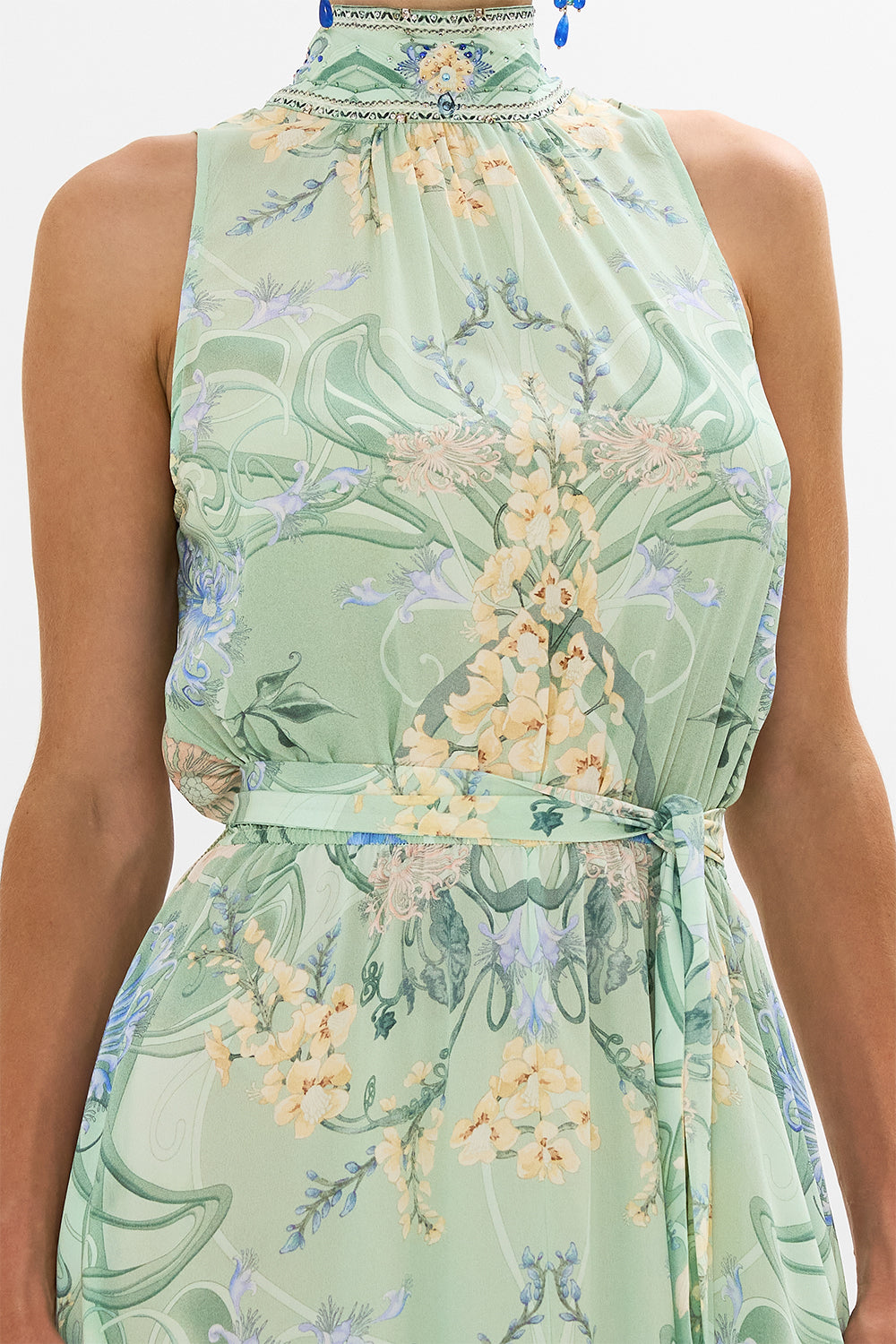 CAMILLA green necktie dress with elasticated waist in Dreaming In Dutch print.