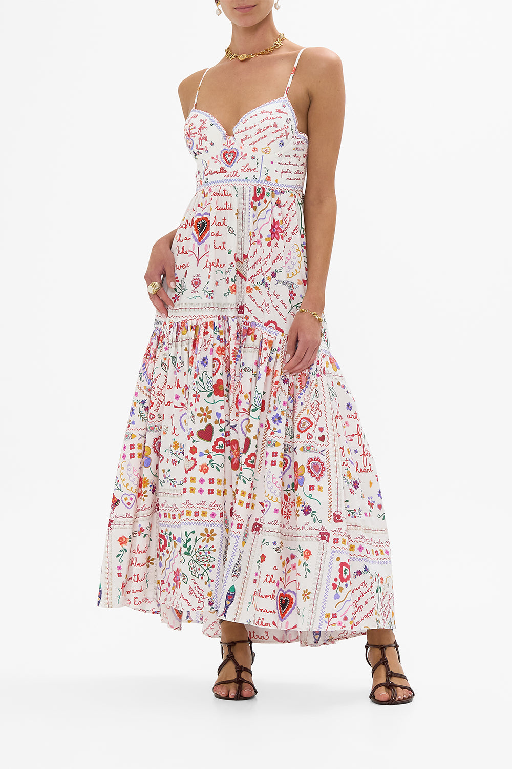 CAMILLA Strappy Dress With Full Skirt in A Kitsch In Time print