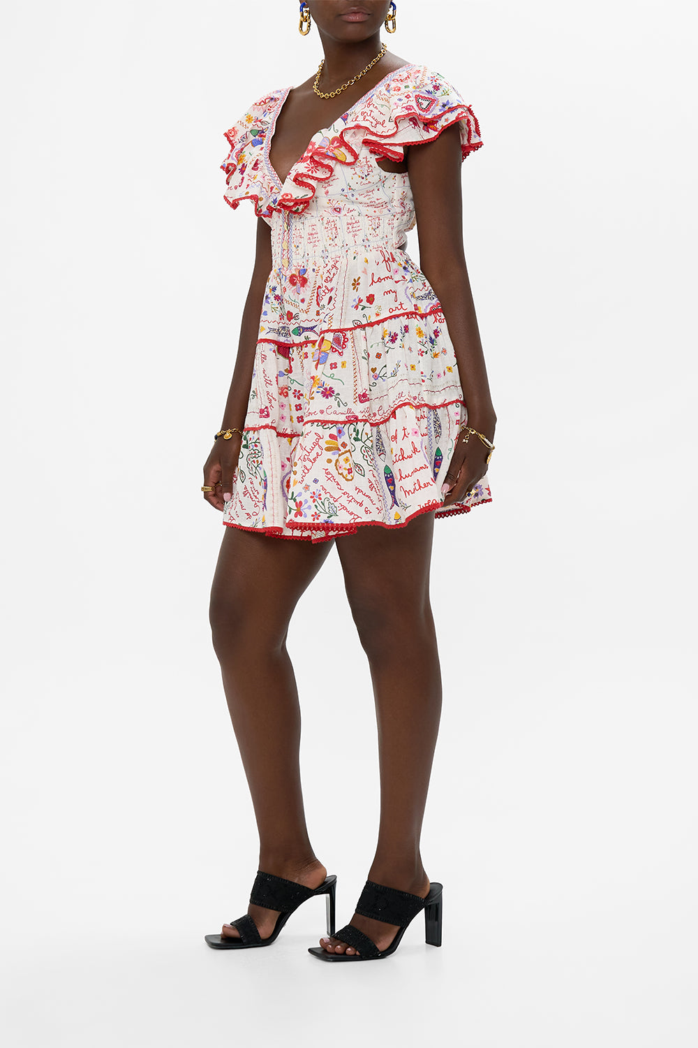 TIERED SHORT DRESS WITH NECK FRILL A KITSCH IN TIME