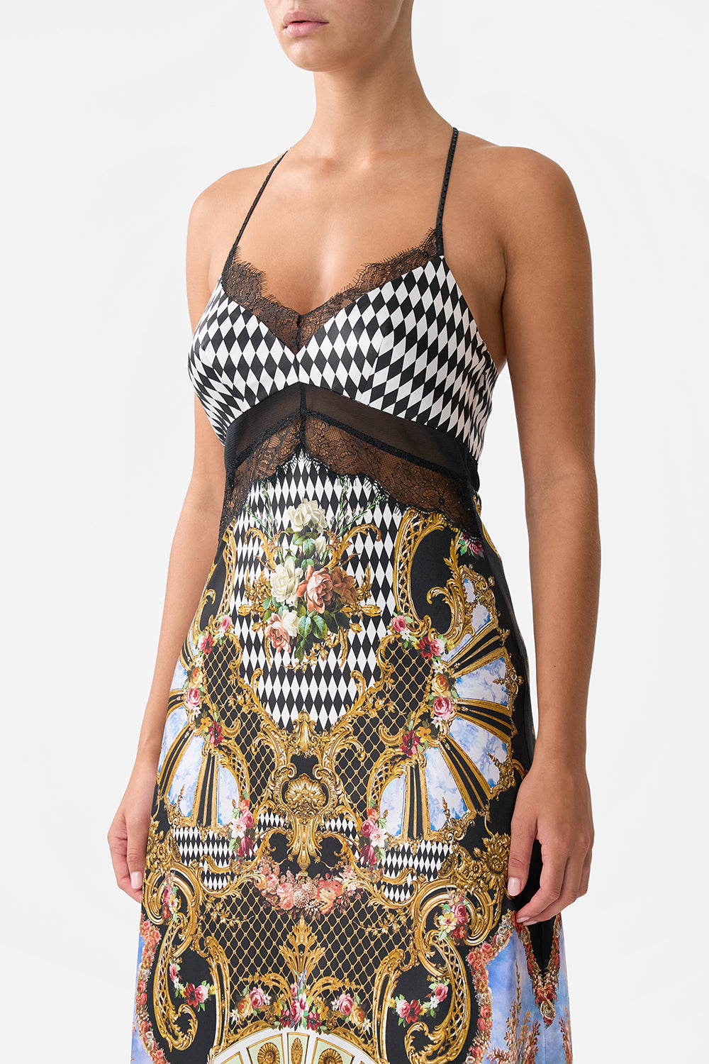 LACE SPLICE BIAS LONG DRESS MONARCHY MANIA